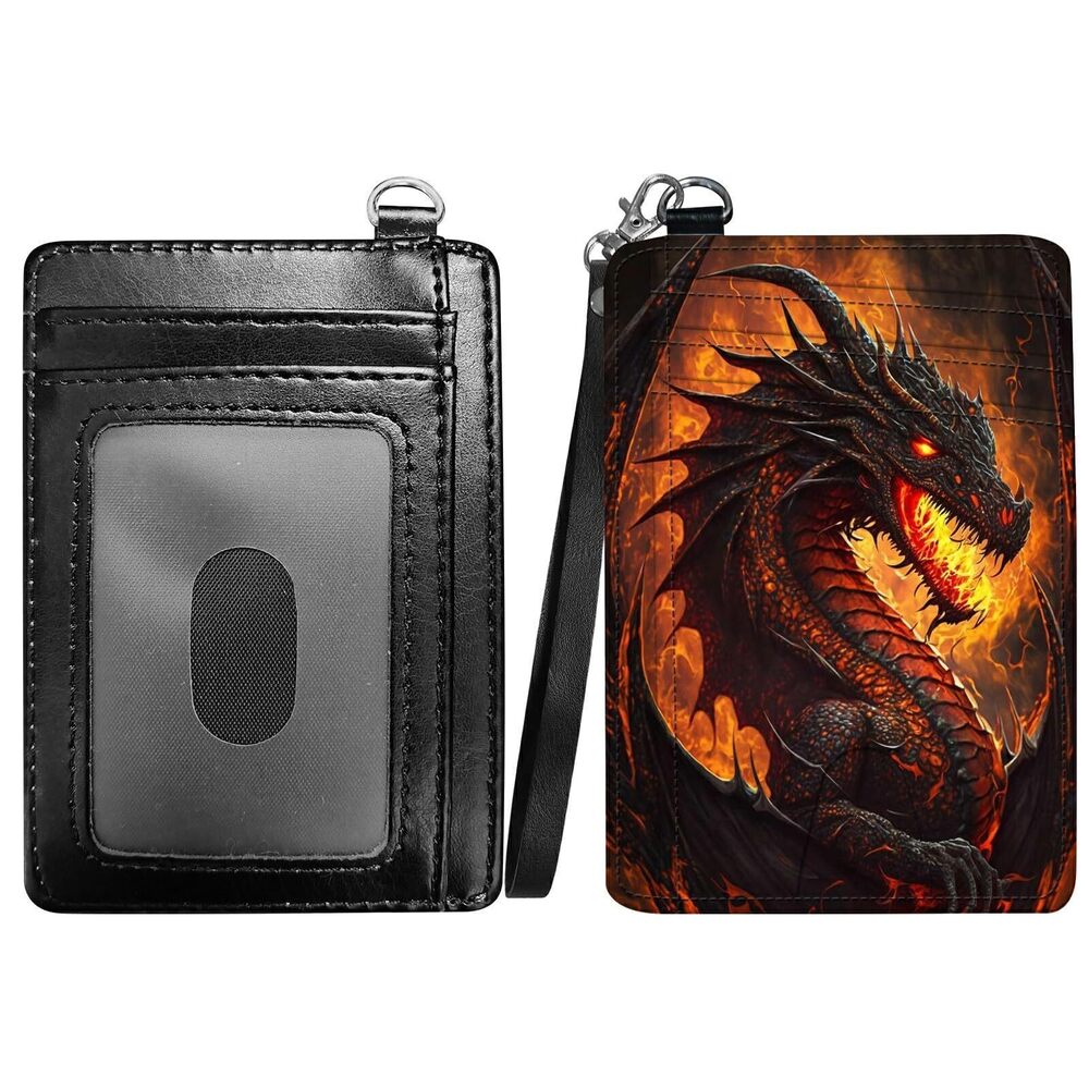 6613 Flame Dragon Slim Minimalist Wallet with Lanyard Strap, PU Leather